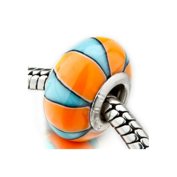FREE S/H Pugster Orange & Blue Murano Glass Bead Charm - Fits Pandora - Picture 2 of 2